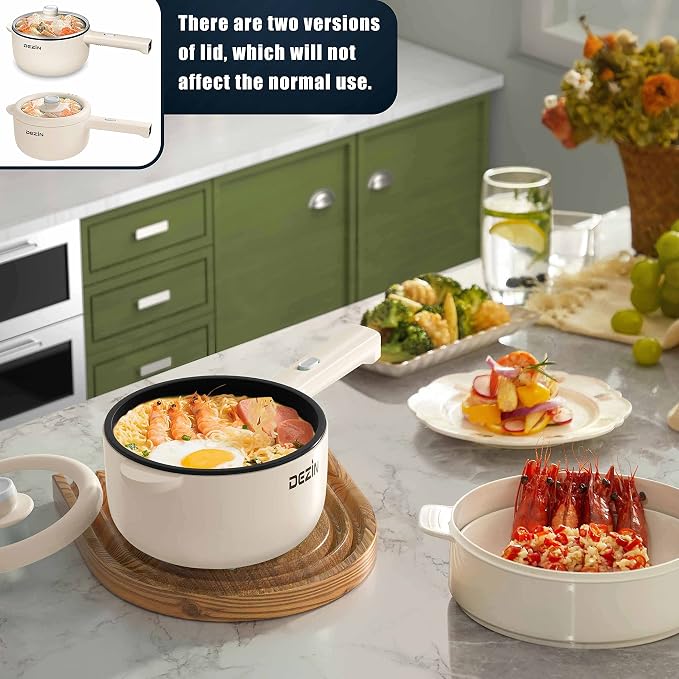 Dezin 2L Hot Pot Electric, Non-Stick Electric Pan, 700W Adjustable Power | Electric Pot for Cooking/Steak/Egg/Fried Rice/Ramen/Soup, Portable Pot for Dorm/RV/Family/Travel/Camping, Include Spatula