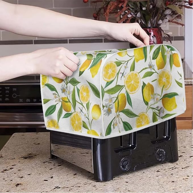 Floral Lemon Toaster Cover for 2 Slice Bread Toaster Oven - Dustproof Kitchen Small Appliance Protector for Bakeware
