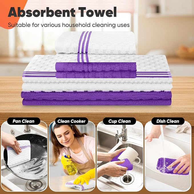 Oven Mitts Kitchen Towels and Dishcloths with Pot Holders Sets, Oven Gloves Hot Pads 500°F Heat Resistant with Silicone Grip, Include 2 Cooking Gloves/2 Potholders/4 Kitchen Towels/4 Dish Towels