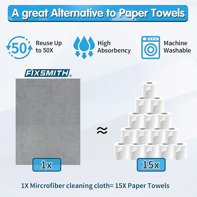 Grey Microfiber Cleaning Cloth, Pack of 50, 16"X12" Cleaning Rags for Housekeeping and Kitchen, Reusable Shop Towels, Microfiber Towels for Cars, Lint Free, Scratch-Free, Highly Absorbent