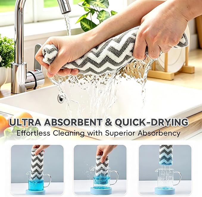 Microfiber Cleaning Cloths, 6 Pack Gray Kitchen Towels | 12x12 Inch, Ultra Soft Absorbent, Lint Free Dish Towels with Hanging Loop, Reusable for Kitchen, Car & Household