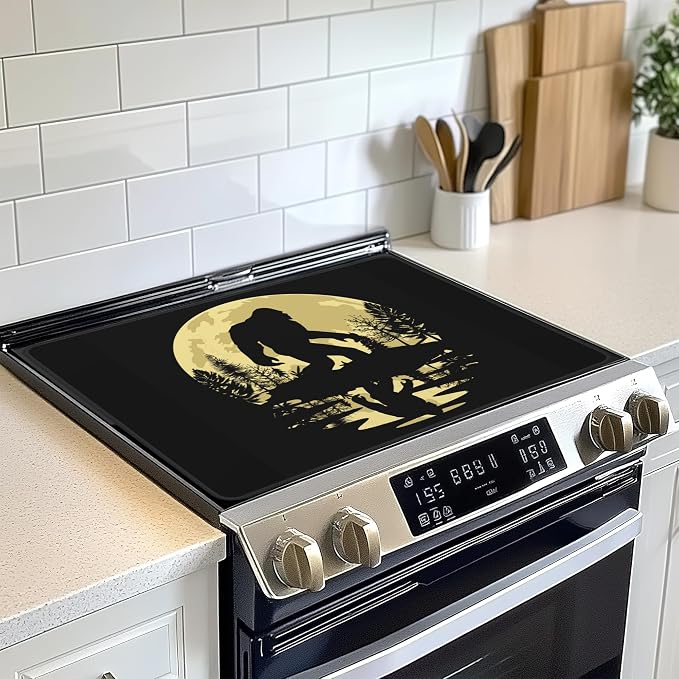 Stove Top Cover Glass Cooktop Heat Resistant Cover,Big Foot Forest Moon Ceramic Stove Top Covers Mat Prevents Scratching Stoves/Counter/Washer Protector,28x20 in