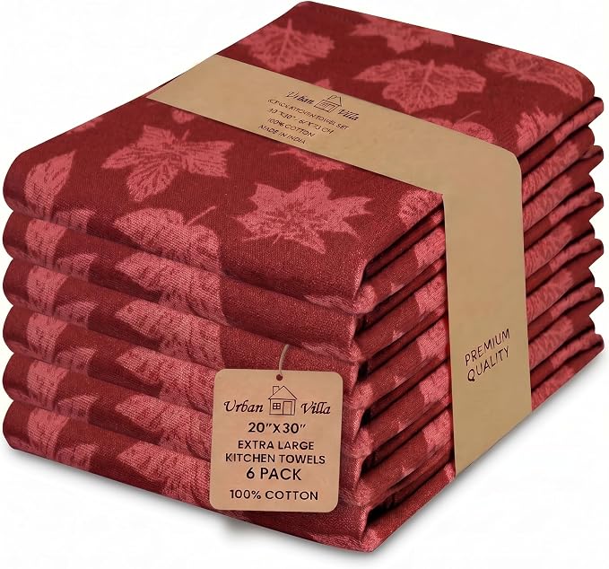Urban Villa KitchenTowels Cotton DishTowels 20”x30”(Set of 6) Harvest Leaf