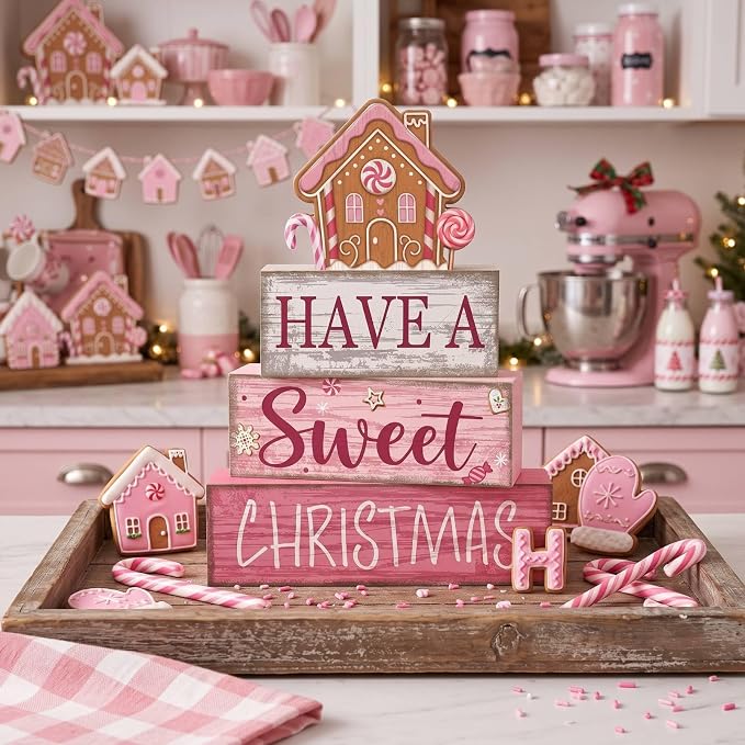 Lineshading 4 Pcs Halloween Wooden Block Signs Tiered Tray Decor Coffee | Stackable Farmhouse Signs with Quote, For Tabletop Shelf Kitchen Counter, Fall Home Decoration Gift for Coffee Lovers