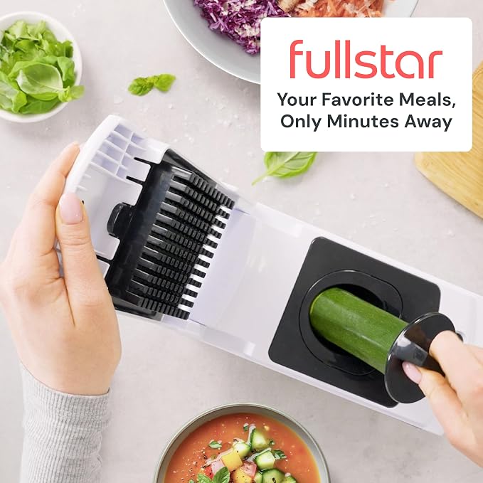 Fullstar Pro Original Vegetable Chopper Kitchen Prep Tool | 2 in 1 Veggie Slicer, Onion & Fruit Cutter with Sharp Stainless Steel Blades & Container, All-in-One Food Prep Tool (White)