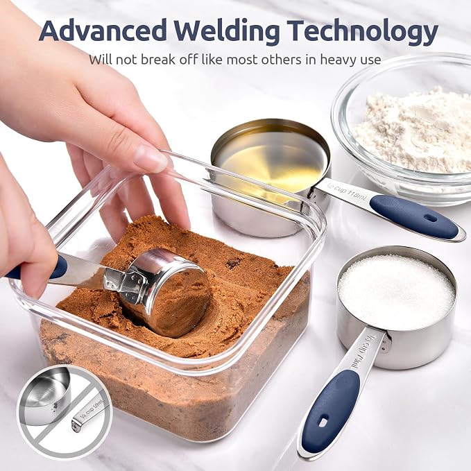 U-Taste Measuring Cups Spoons Set, 18/8 Stainless Steel, 10Pc/Midnight Blue | Upgraded Thickened Handle, Reinforced Welded Joints, Nested Stackable Design, Metal Measure Set for Kitchen Baking Cooking