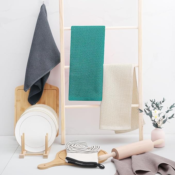 Homaxy 100% Cotton Waffle Weave Kitchen Dish Towels 6-Pack, Teal | 13 x 28 Inches, Ultra Soft Absorbent Dish Towels, Quick Drying Cleaning Towels