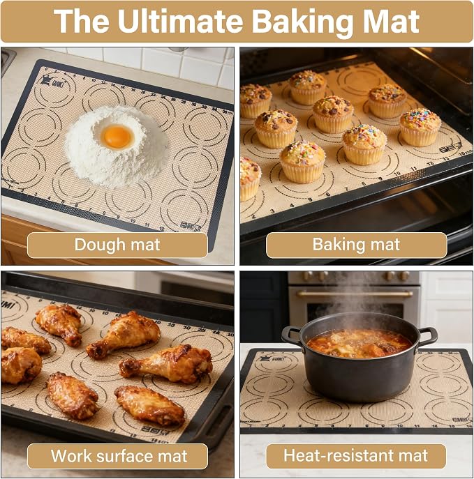 2 Pack Silicone Baking Mats, 11.6" x 16.5" Each, 0.7mm Thick, Food Grade Non-Stick Reusable Baking Mats & Baking Sheet Liners for Cookies, Macarons, Bread, Pizza & Pastry