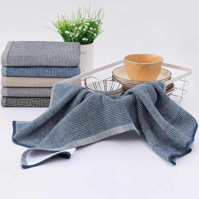 Homaxy 380 GSM Cotton Premium Kitchen Towels 8 Pack, 18"x 28", Mixed Color | Flat and Terry Dish Towels, Highly Absorbent Tea Towel Set with Hanging Loop, Soft Utility Kitchen Hand Towels