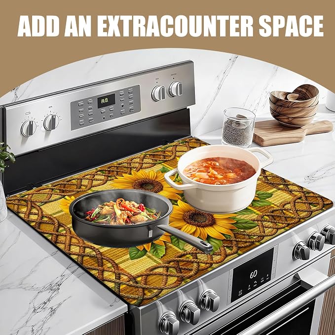 Sunflower Stove Top Covers for Electric Stove, Electric Gas Stove Pad Heat Resistant Range Cooktop Protector for Home Decor Kitchen 28"x20"