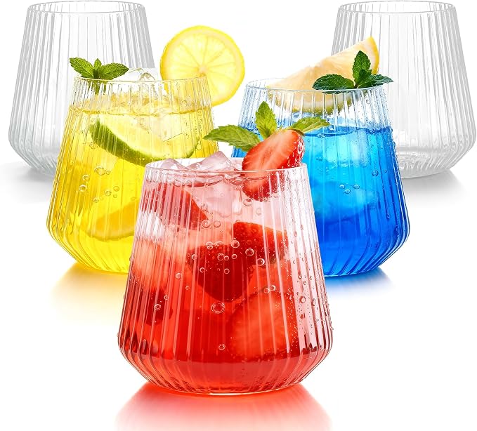 BESTSTAR 36 Pcs 12oz Plastic Clear Ribbed Wine Glasses,Origami Ripple Glass | Disposable Champagne Glasses Elegant Whiskey Glasses Ideal for Weddings, Bars, Christmas, Halloween, Pool Party, Daily Use