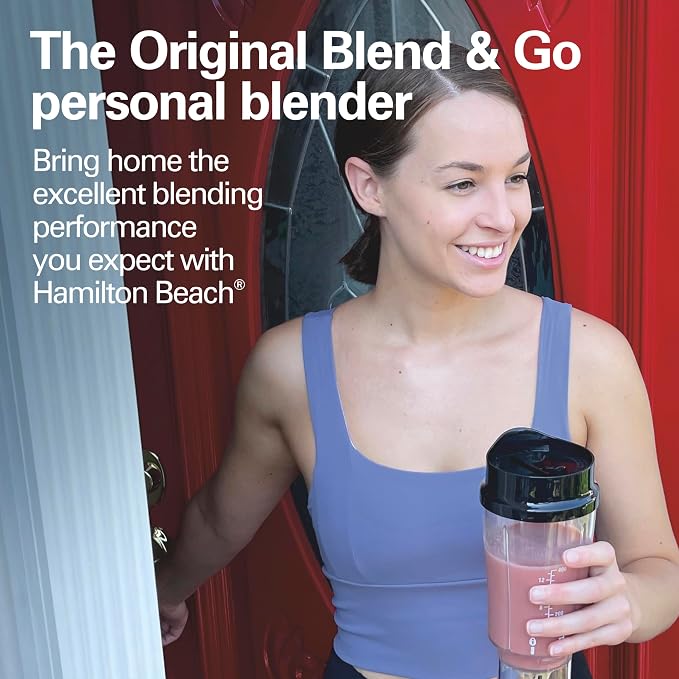 Hamilton Beach Portable Blender for Smoothies With 14 oz. Travel Jar | BPA Free Jar & Lid | Durable Stainless Steel Blades | 300 Watts Peak Power | Personal Smoothie Blender | Black | 51101AG