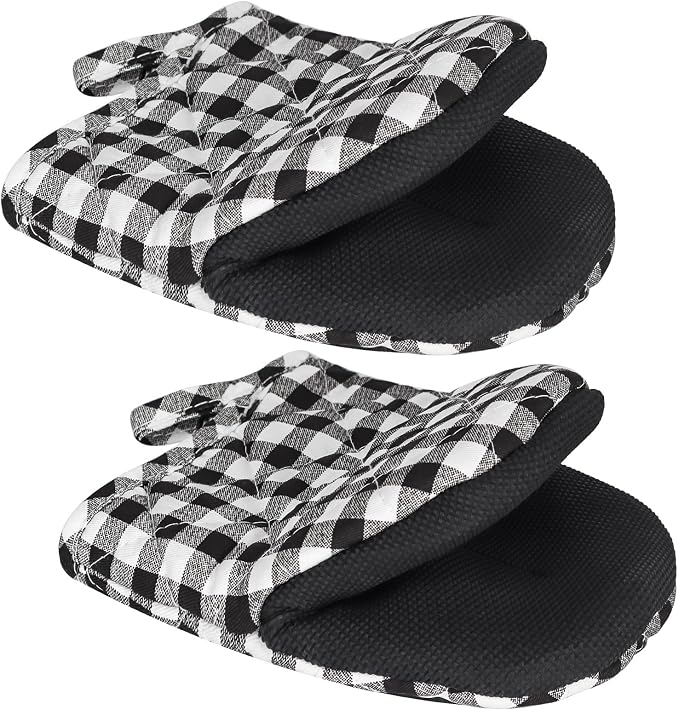 1 Pair Short Oven Mitts - Silicone Kitchen Oven Gloves High Heat Resistant 500℉, Mini Oven Mits with Non-Slip Grip Surfaces and Hanging Loop for BBQ, Baking, Cooking and Grilling