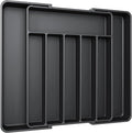 Aujen Silverware Drawer Organizer, Adjustable Utensil Cutlery Tray | Expandable Kitchen Organizer for Forks, Knives, Multipurpose Kitchen Storage , Apartment Essentials, Black, Large