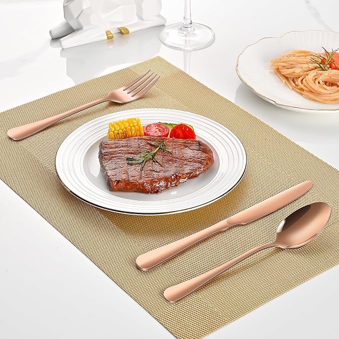 Rose Gold 30-Piece Flatware Sets Service For 6,Pink Silverware Set Includes Knife Spoon And Forks Eating Utensils Sets For Kitchen,Metal Cutlery Set Tableware Sets