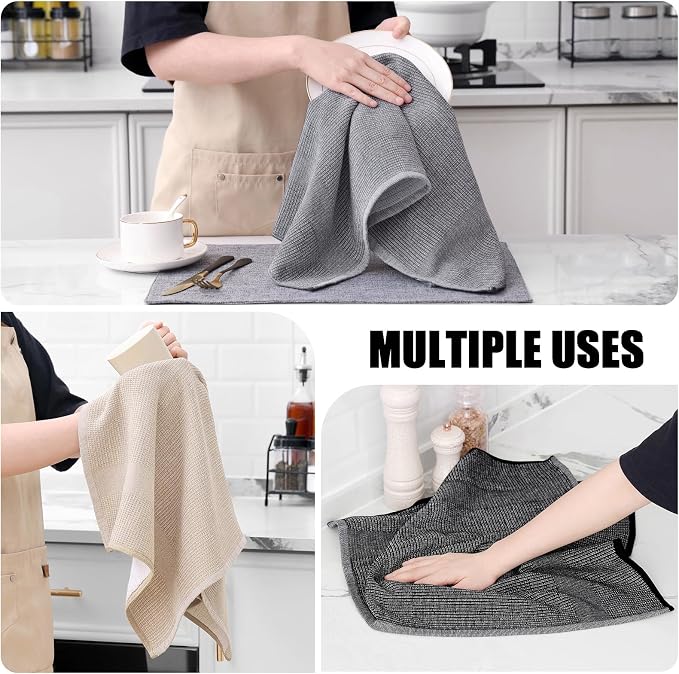 Homaxy 380 GSM Cotton Premium Kitchen Towels 3 Pack, 18"x 28", Mix | Flat and Terry Dish Towels, Highly Absorbent Tea Towel Set with Hanging Loop, Soft Kitchen Hand Towels, Grey/Khaki/Black