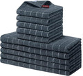 Homaxy Kitchen Towels and Dishcloths Set, Set of 10, Dark Grey | Bulk Cotton Terry Kitchen Towels, Checkered Designed, Soft and Super Absorbent Dish Towels, 12 x 12 and 13 x 28 Inches