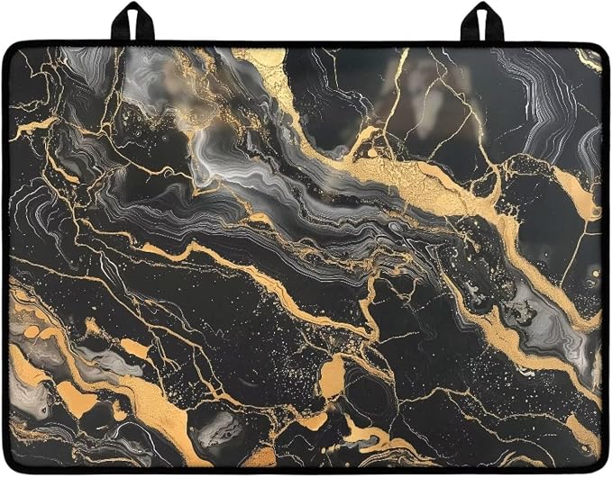 Black Gold Marble Texture Print Electric Stove Top Cover 29.18 x 20.96 inch Glass Cooktop Cover with Lanyards Dish Drying Mat Anti-Slip Range Covers Pad for Glass Top Stove