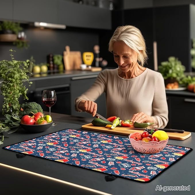 American Flag Elk Kitchen Stove Cover for Electric Stove Heat-Resistant Induction Stove Top Protector with Hanging Loop Countertop Mat 29.18 x 20.96 inches 4th of July Decor