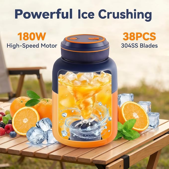 Portable Wireless Juicer Cup,Rechargeable Electric Juicer Blender Cup with 38 Blades,Smoothie Protein Shake Blender,Travel Use