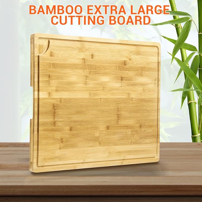 30 Inch Extra Large Bamboo Cutting Board for Kitchen, Stove Top Cover Wood Chopping Board with Handle and Juice Groove, Noodle Board, Meat Carving, and Charcuterie Board, 30 x 20 Inch