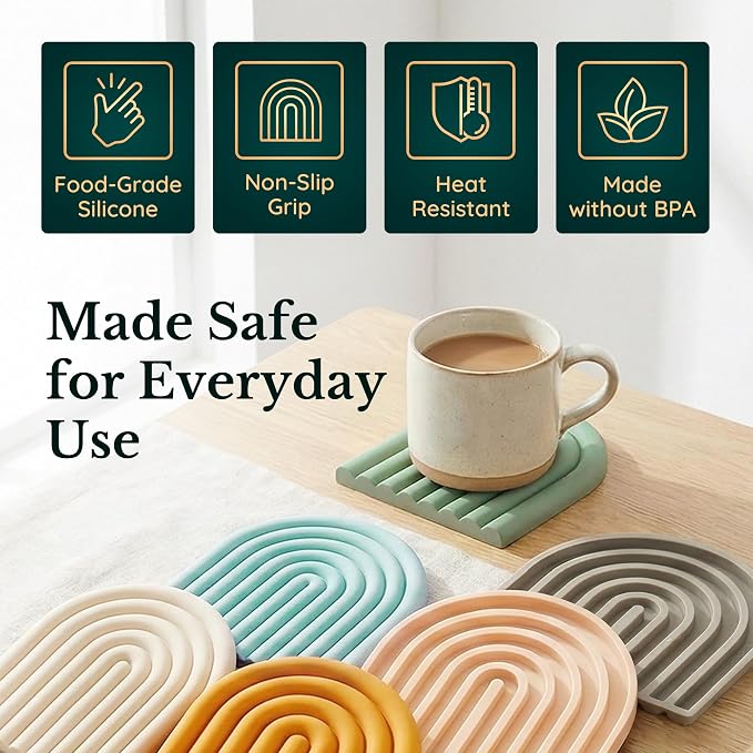 Silicone Trivets for Hot Dishes, Heat-Resistant, Non-Slip Pot Holders for Kitchen & Coasters Durable Hot Pads for Pots, Pans, Baking Dishes & Kitchen Appliances Set of 2 Willow Green