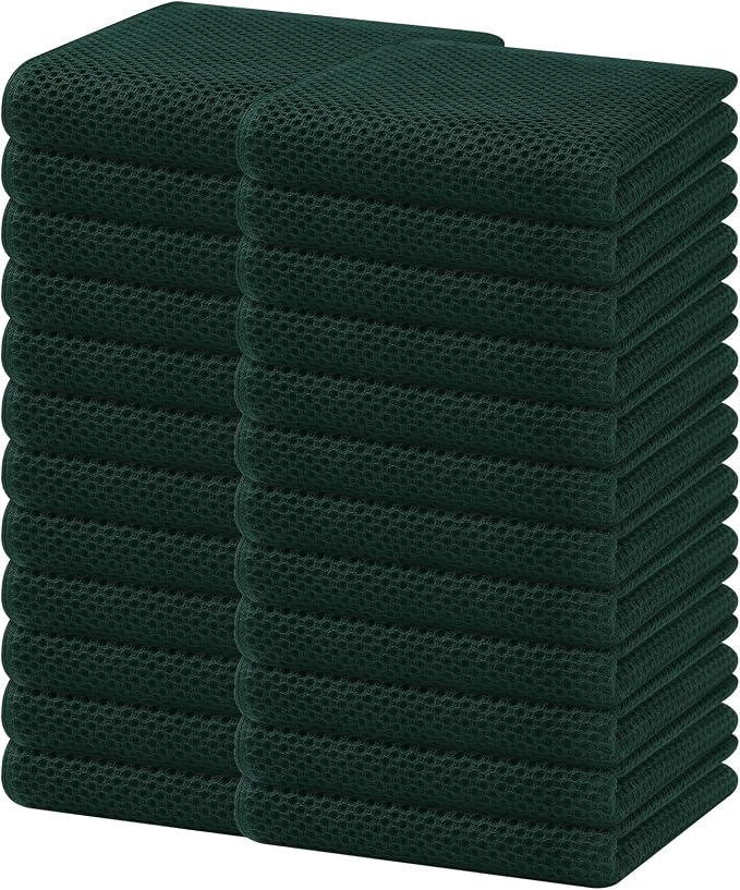 Homaxy 100% Cotton Waffle Weave Kitchen Dish Towels 24-Pack, Blackish Green | 13 x 28 Inches, Ultra Soft Absorbent Dish Towels, Quick Drying Cleaning Towels