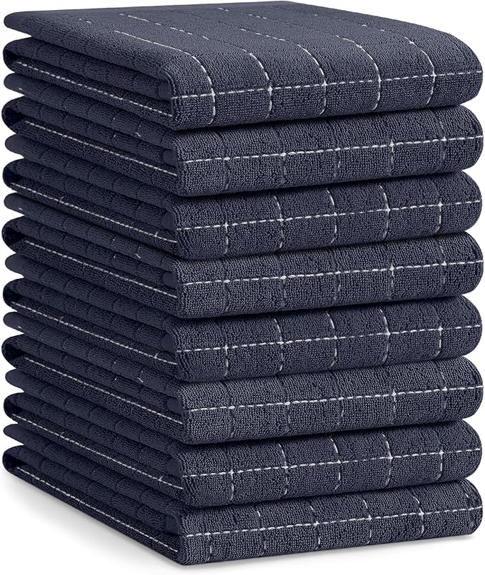 Homaxy 100% Cotton Terry Kitchen Towels, Large 8 Pack, Dark Grey | Ultra Soft and Absorbent Dish Towels for Kitchen, Suitable for Drying and Washing Dishes