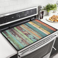 Wooden Stripe Stove Top Covers for Electric Stove, Vintage Colorful Wooden Plank Glass Stovetop Cover with Lanyard Rustic Wood Grain Countertop Protector Mat for Kitchen 28 x 20 Inch
