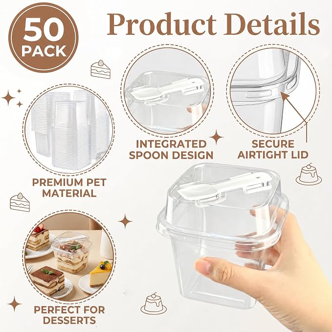50 Pack 12 oz Plastic Dessert Cups with Lids and Spoons | Banana Pudding Cups with Lids Mini Dessert Shooters for Party Individual Yogurt Parfait Jello Fruit Trifle