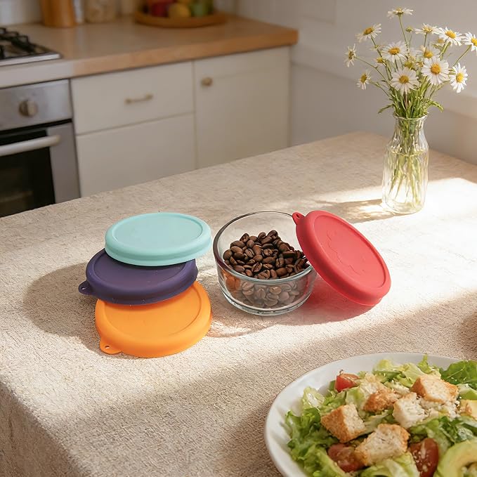 1 Cup Round Silicone Storage Cover Lids Replacement for Anchor Hocking Glass Bowls (Container not Included) 4 Pack