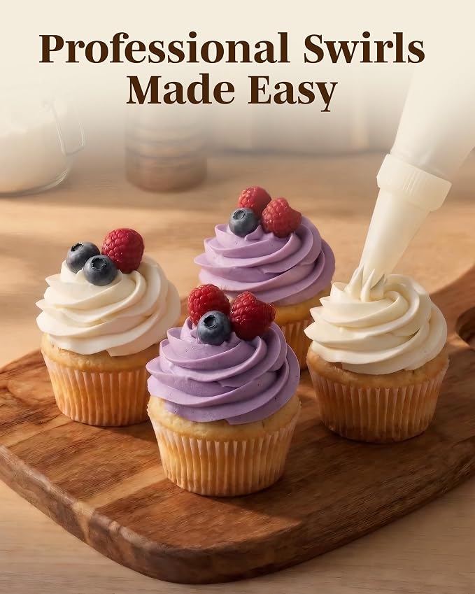 Reusable Plastic Piping Tips, Nozzles Standard Size Star Tip #20 (20pcs) | EZPiping Icing Nozzles with 2 couplers for Cake Decoration and Dessert Design, Baking Supplies Base Ø 0.75" Height 1.25"