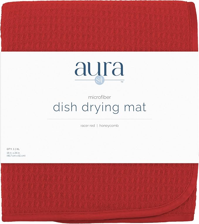 S&T INC. Dish Drying Mat, 18" x 24", XL, Red | Absorbent Microfiber, Extra Large Kitchen Counter Mat for Dishes, Utensils, Pots and Pans, Machine Washable