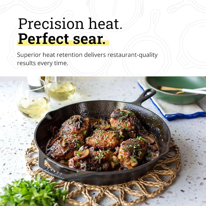 Lodge Seasoned Cast Iron Skillet 12 Inches - PFAS-Free, Non-Toxic Cookware - Use with an Oven, Stove, Grill, or Campfire - Naturally Non-Stick & Oven Safe