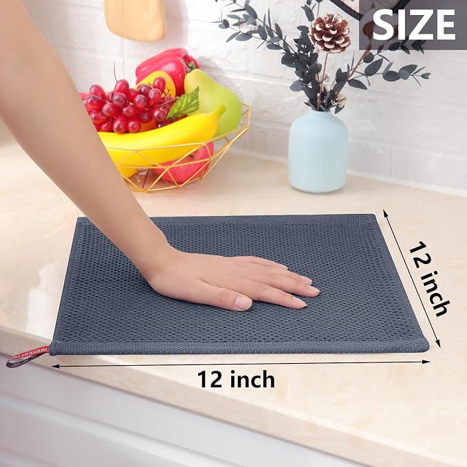 Homaxy 100% Cotton Waffle Weave Kitchen Dish Cloths, 4-Pack, Mixed Color | 12 x 12 Inches, Ultra Soft Absorbent Dish Towels, Quick Drying Dish Rags with Hanging Loop