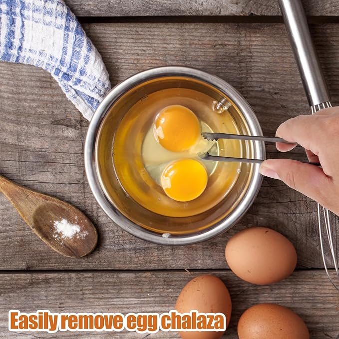 BOXOB 2pcs Egg Chalaza Remover Tongs, 5.98 Inch Toothed Design Eggshell Fragment Remover Tong Stainless Steel Multipurpose Kitchen Tool for Cooking Food Cake Bakers Pastry Chefs (Black, Silver)