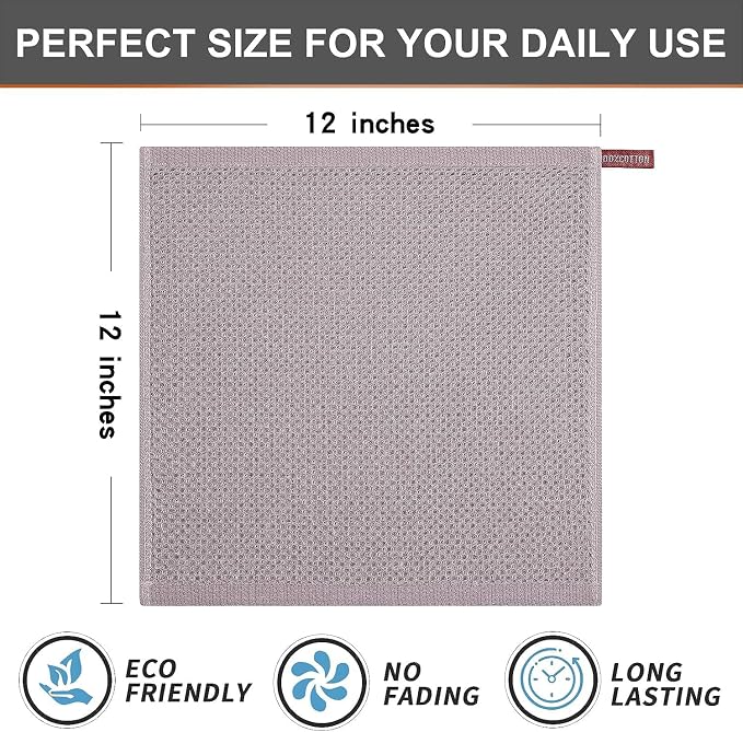 Kitinjoy 100% Cotton Waffle 6-Pack Kitchen Towels, 12" x 12", Mixed Color | Ultra Absorbent, Super Soft, lightweight, Quick Drying Dish Rags for Washing Dishes
