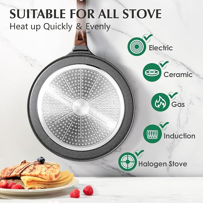 SENSARTE Nonstick Crepe Pan, Swiss Granite Coating Dosa Pan Pancake Flat Skillet Tawa Griddle 10-Inch with Stay-Cool Handle, Induction Compatible | Swiss Granite Coating Dosa Pan Pancake Flat Skillet Tawa Griddle with Stay-Cool Handle, Induction Compat...