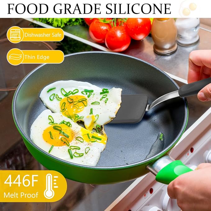 Silicone Cookie Spatula Turner 2 Pack Mini Brownie Spatula Flexible Kitchen Small Silicone Turner for Nonstick Cookware Heat Resistant No Scratch Flipper for Egg(Solid Flat,Grey)