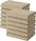 Homaxy 100% Cotton Terry Kitchen Towels(15" x 25", 12 Pack), Tan | Soft and Super Absorbent Dish Towels, 380 GSM Reusable Tea Towel with Hanging Loop, Pineapple Grid Designed
