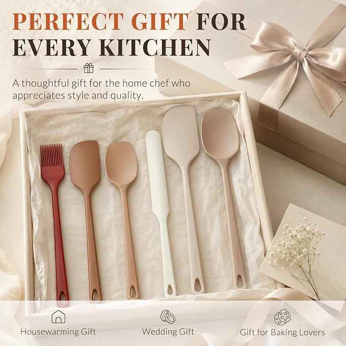 Astercook 6-Piece Silicone Spatula Set, 560°F Heat Resistant Rubber Spatulas with Stainless Steel Core, Nonstick Safe & Dishwasher Safe Baking Spatula Set for Cooking & Mixing, Macaron Pastel Colors