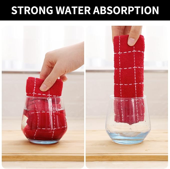 Homaxy 100% Cotton Terry Kitchen Towels, 4 Pack, Red | Ultra Soft and Absorbent Dish Towels for Kitchen, Suitable for Drying and Washing Dishes