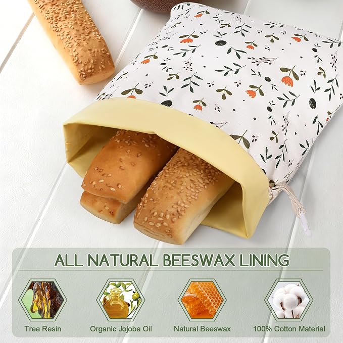 2 Pack Beeswax Bread Bags for Homemade Bread, Sourdough Storage XL 17"x13" | Reusable Bees Wax Bread Bag & Keeper, Natural Canvas with Premium Box for Home Baking, Freezer Storage & Outdoor Use