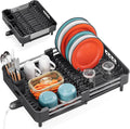 TOOLF Expandable Dish Drying Rack with Cutlery Holder, Standard, Black | Stainless Steel &PP, Extenable 12.6"-18.7"D, Anti-Rust, Auto-Drainage, Space-Saving, Fit for RV, Apartment Sink Countertop
