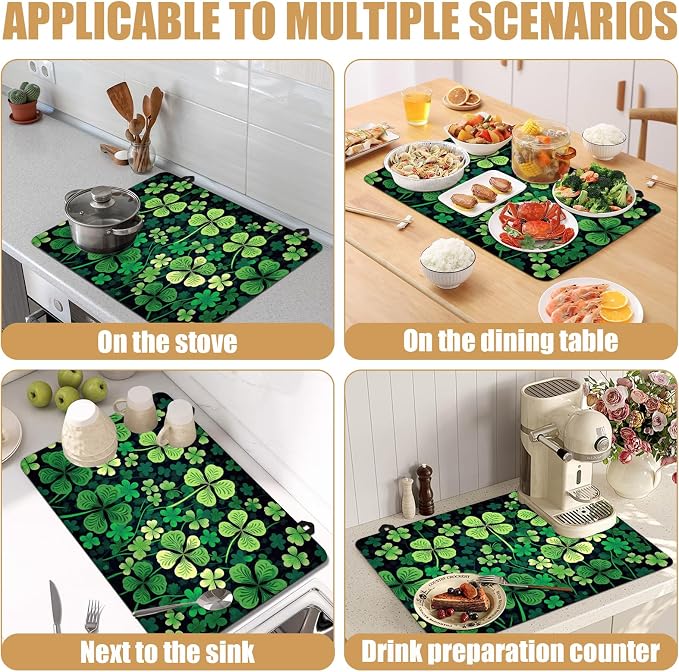 Green Clover Shamrock Stove Top Covers for Electric Stove, St.Patrick's Day Electric Gas Stove Pad Heat Resistant Range Cooktop Protector for Home Decor Kitchen 28"x20"