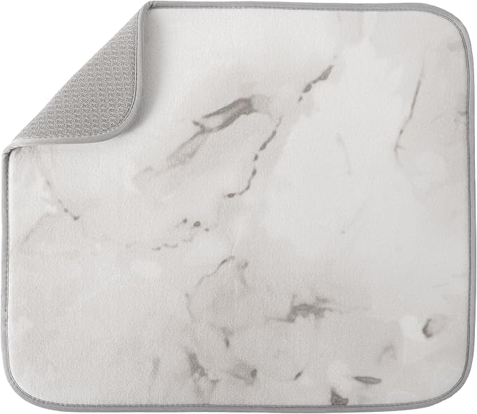 S&T INC. Dish Drying Mat, 16" x 18", Large, Grey Stone | Absorbent Microfiber, Kitchen Counter Mat for Dishes, Utensils, Pots and Pans, Machine Washable