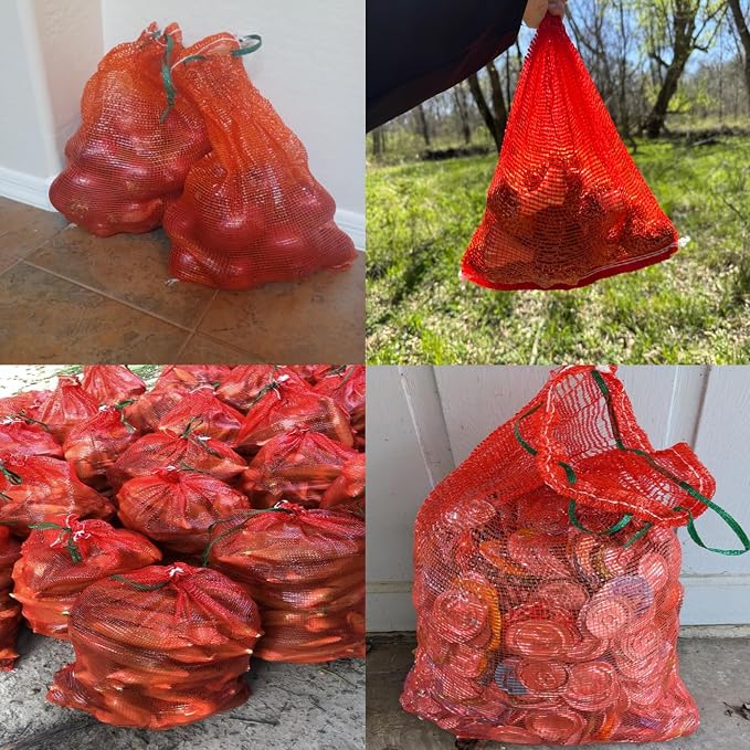 100 Pack10 lb Mesh Onion Bags, 10"×18" Mesh Produce Bags Hanging Reusable Breathable Vegetable Storage Net Bags with Drawstring for Onions Potatoes Citrus Crawfish