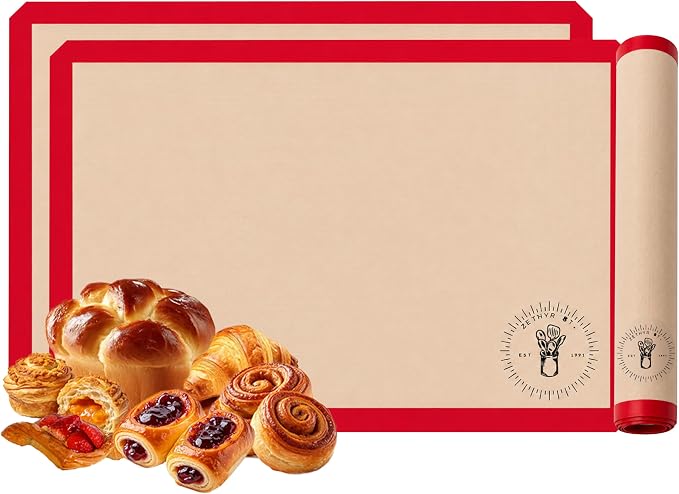 Silicone Baking Mats - Full Size Baking Sheet Liners, Pack of 2, Red | Oven Safe, Non-Stick Silicone Baking Sheet Liner, Perfect For Baking Macarons Cookies, Pastry & Cakes, 16 x 24 in (40x60 cm)