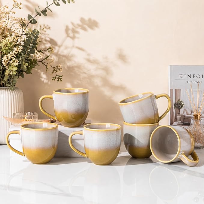 theterra Ceramic Coffee Mugs Set of 6, 12 oz Coffee Cups with Handle | Handmade, Suitable for Latte, Tea, Milk, Beer & Hot Cocoa, Autumn Haze