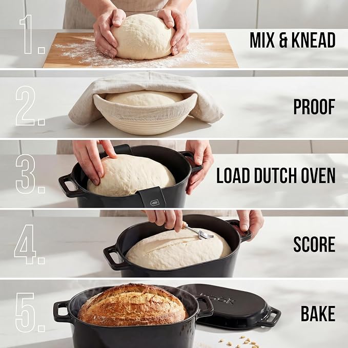 KooK Oval Dutch Oven, for Bread Baking, Sourdough Loaf Pan, Dual Handles, Enameled Cast Iron, with Sling, Dishwasher Safe, 3.4 Qt, Cherry Ombre